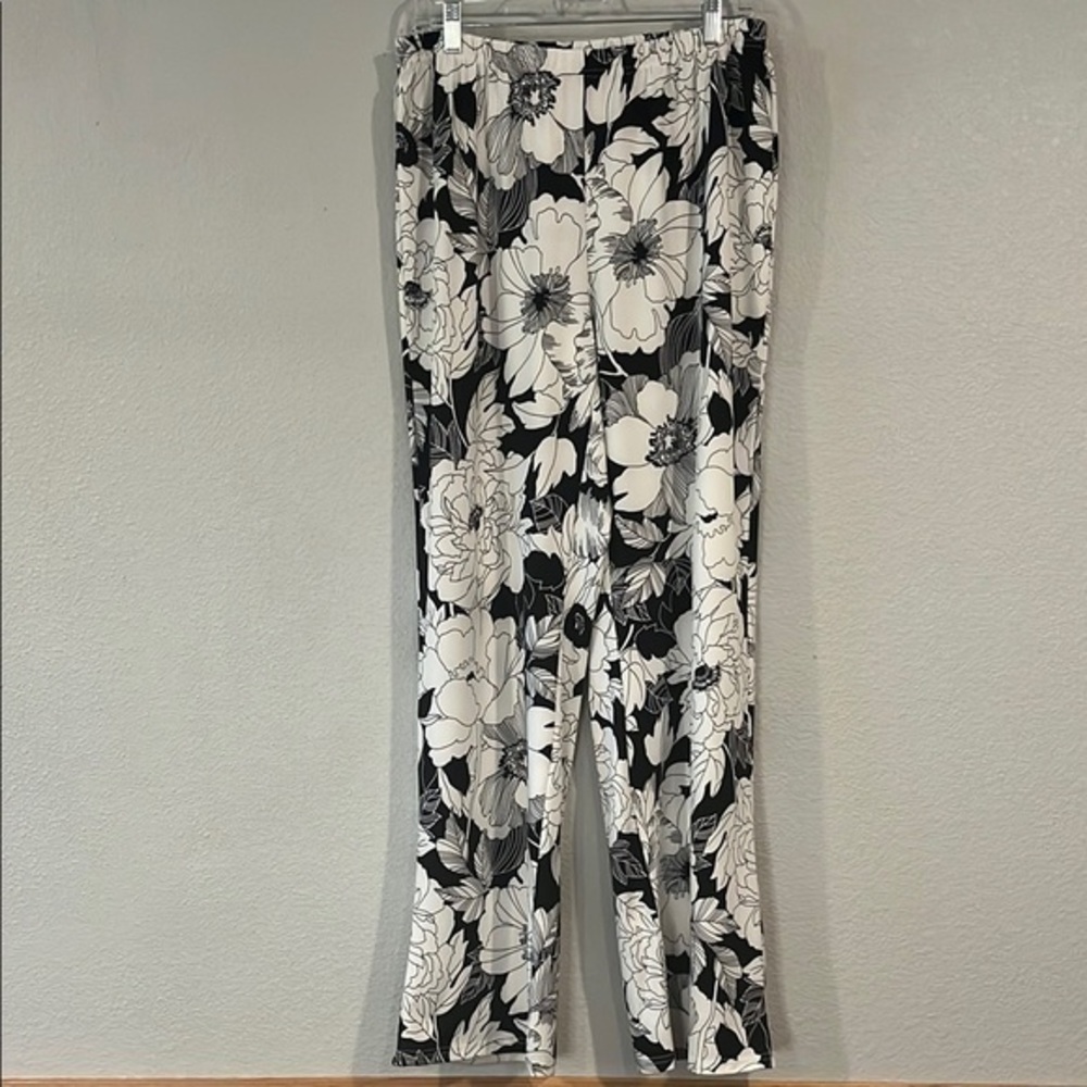 Sunny Leigh floral stretch pull on wide leg pants L